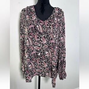JJILL Semi Sheer Paisley Blouse Top Womens Size Large
